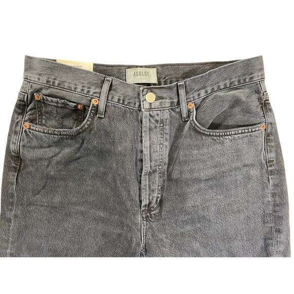 NWT AGOLDE Riley High Rise Crop Jeans Size 29 – Washed Black Distressed Raw Hem - Picture 7 of 11